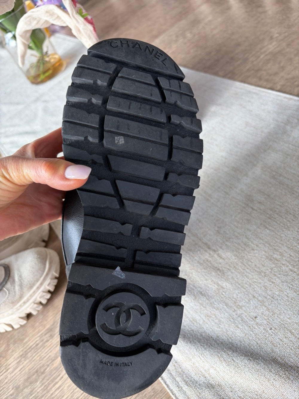 CHANEL Black Leather Lace-Up Platform Boots with Gold Hardware - Picture 6 of 8